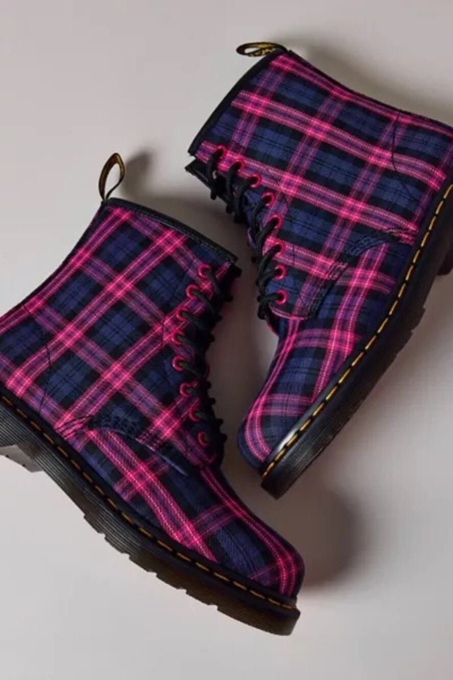 Dr. Martens Womens 1460 Pink Tartan Plaid Boot Size 9 Limited Edition Preppy Emo